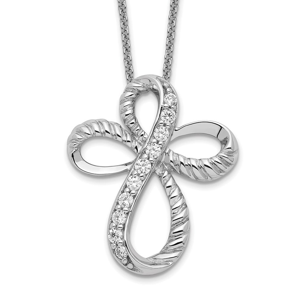 Sentimental Expressions Sterling Silver Rhodium-plated CZ Endless Hope 18in Cross Necklace, 18 mm