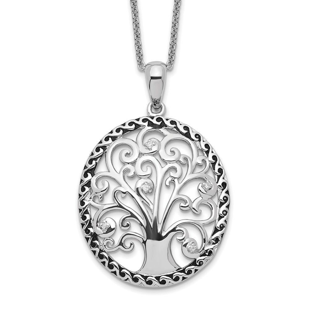 Sentimental Expressions Sterling Silver Rhodium-plated CZ Antiqued Tree of Life 18in Necklace, 18 mm
