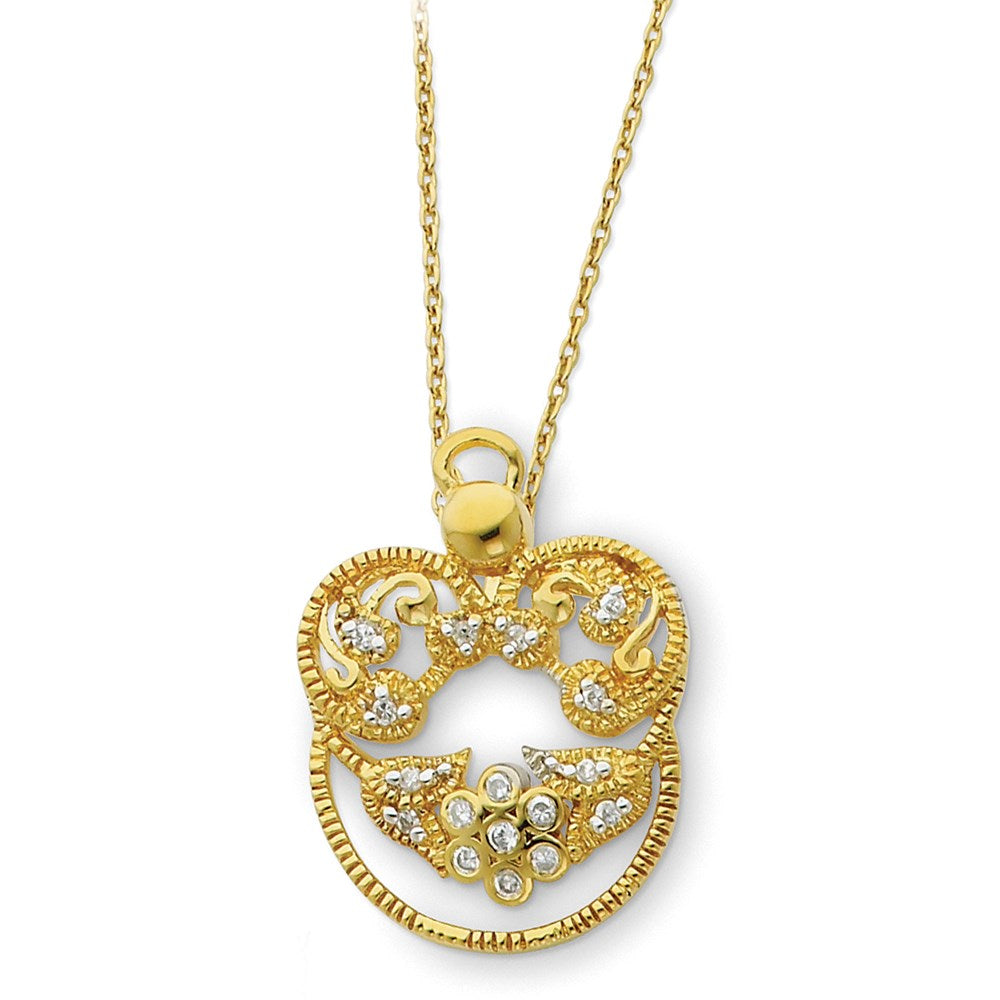 Sterling Silver & Gold-plated CZ Angel of Grace 18in Necklace, 18 mm