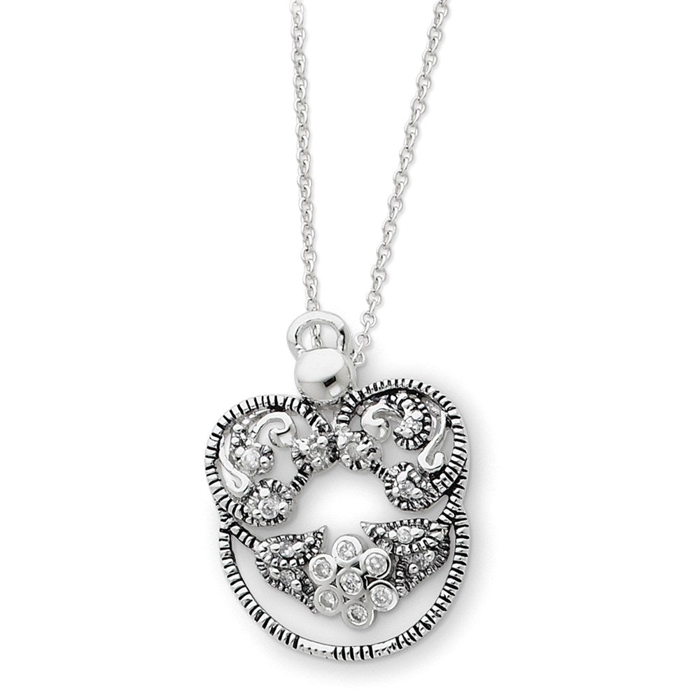 Sterling Silver CZ Antiqued Angel of Grace 18in Necklace, 18 mm