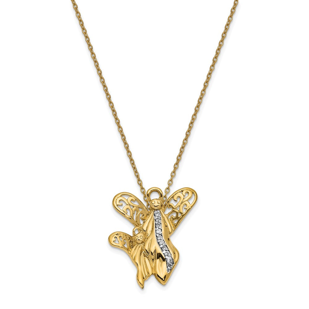 Sentimental Expressions Sterling Silver Gold-plated CZ Angel of Motherhood 18in Necklace, 18 mm