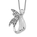 Sentimental Expressions Sterling Silver Rhodium-plated CZ Antiqued Angel of Perseverance 18in Necklace, 18 mm