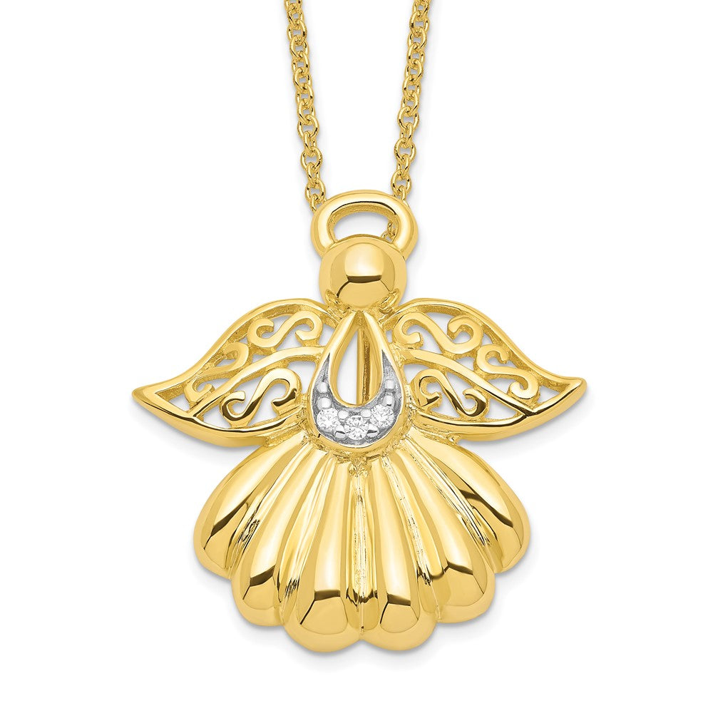 Sentimental Expressions Sterling Silver Gold-plated CZ Angel of Remembrance 18in Necklace, 18 mm