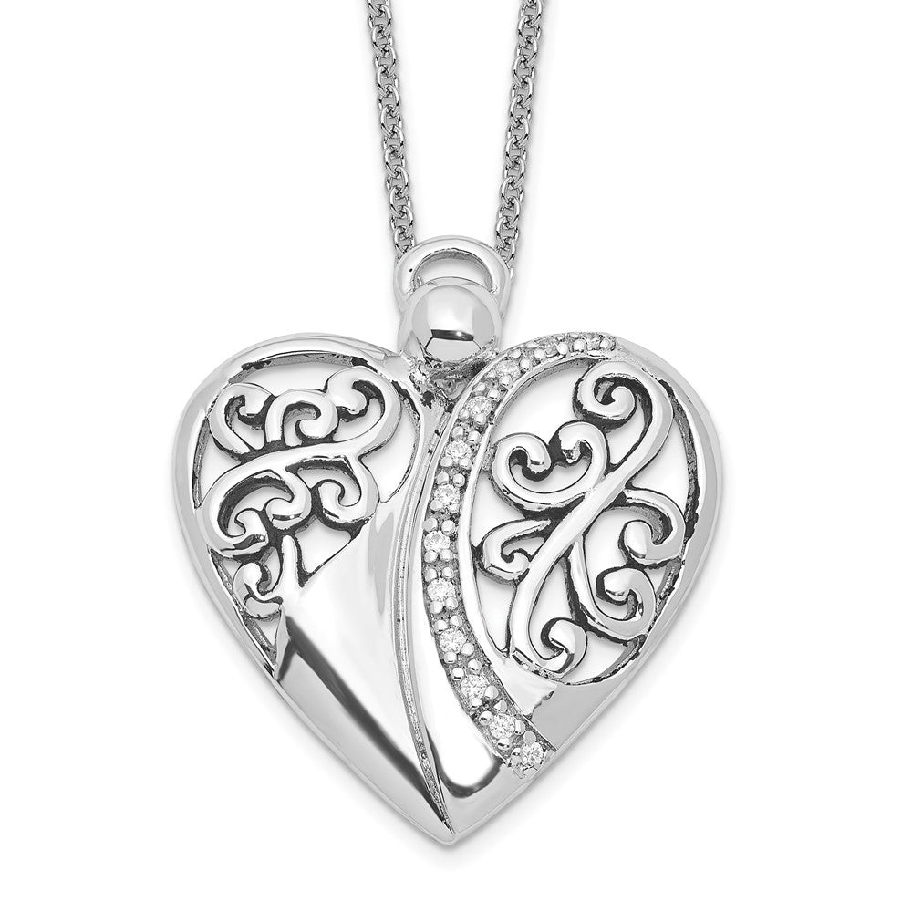 Sentimental Expressions Sterling Silver Rhodium-plated CZ Antiqued 18in Angel of Love Necklace, 18 mm
