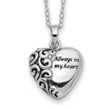 Sentimental Expressions Sterling Silver Antiqued Heart Remembrance Ash Holder 18 Inch Necklace, 18 mm