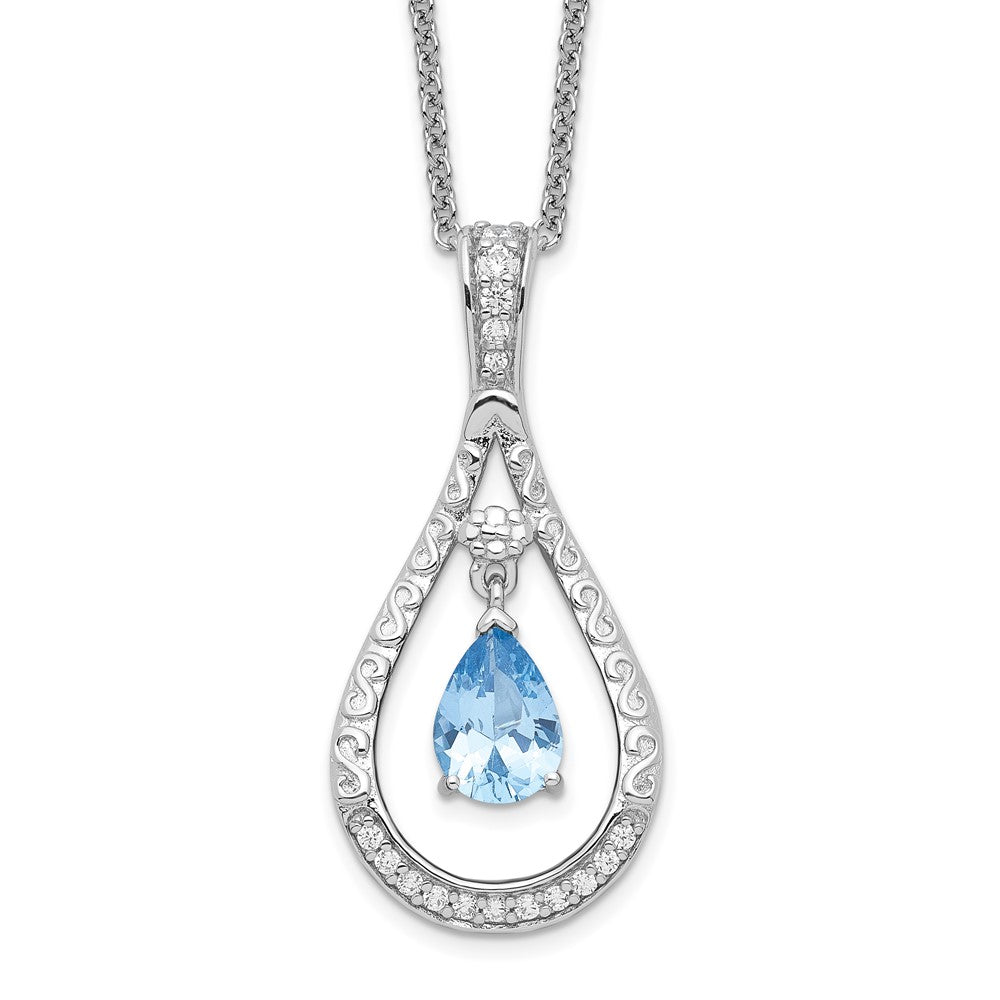 Sentimental Expressions Sterling Silver Rhodium-plated Mar. CZ Stone Never Forget Tear 18in Birthstone Necklace, 18 mm
