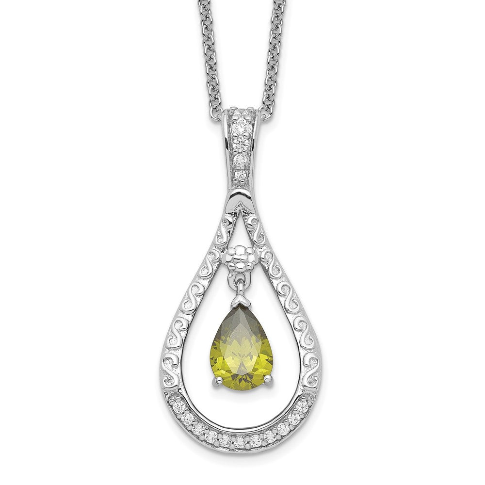 Sentimental Expressions Sterling Silver Rhodium-plated Aug. CZ Stone Never Forget Tear 18in Birthstone Necklace, 18 mm