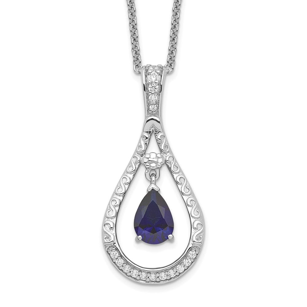 Sentimental Expressions Sterling Silver Rhodium-plated Sept. Lab-created Sapphire Never Forget Tear 18in Necklace, 18 mm