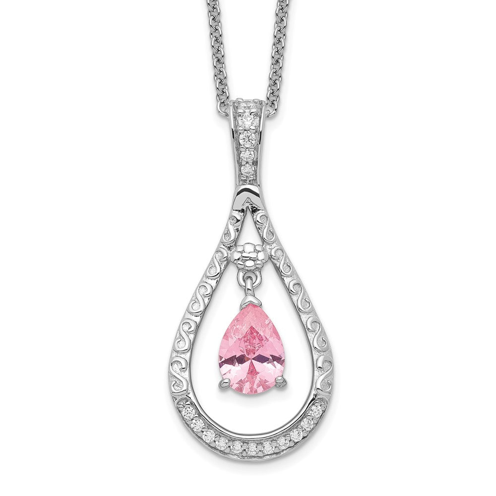 Sentimental Expressions Sterling Silver Rhodium-plated Oct. CZ Stone Never Forget Tear 18in Birthstone Necklace, 18 mm