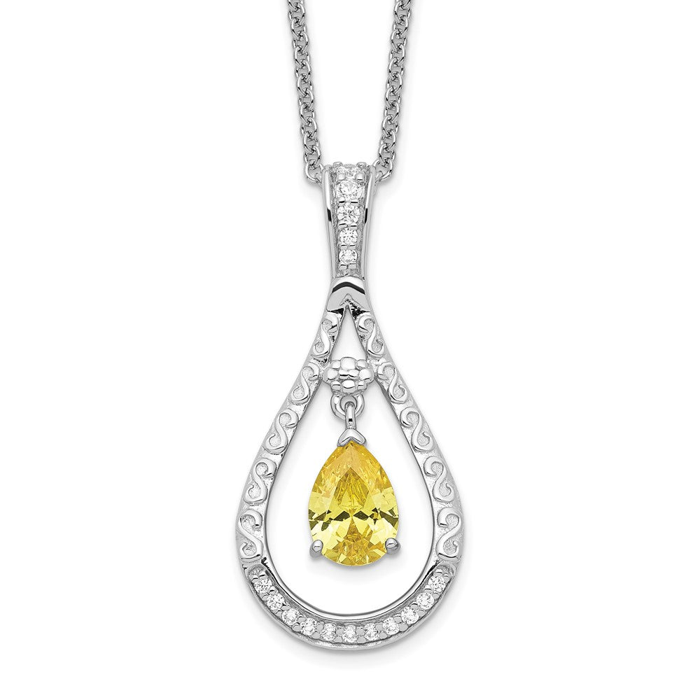 Sentimental Expressions Sterling Silver Rhodium-plated Nov. CZ Stone Never Forget Tear 18 Inch Birthstone Necklace, 18 mm