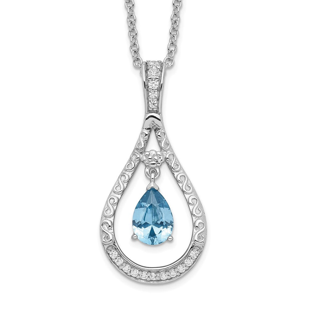 Sentimental Expressions Sterling Silver Rhodium-plated Dec. CZ Stone Never Forget Tear 18 Inch Birthstone Necklace, 18 mm