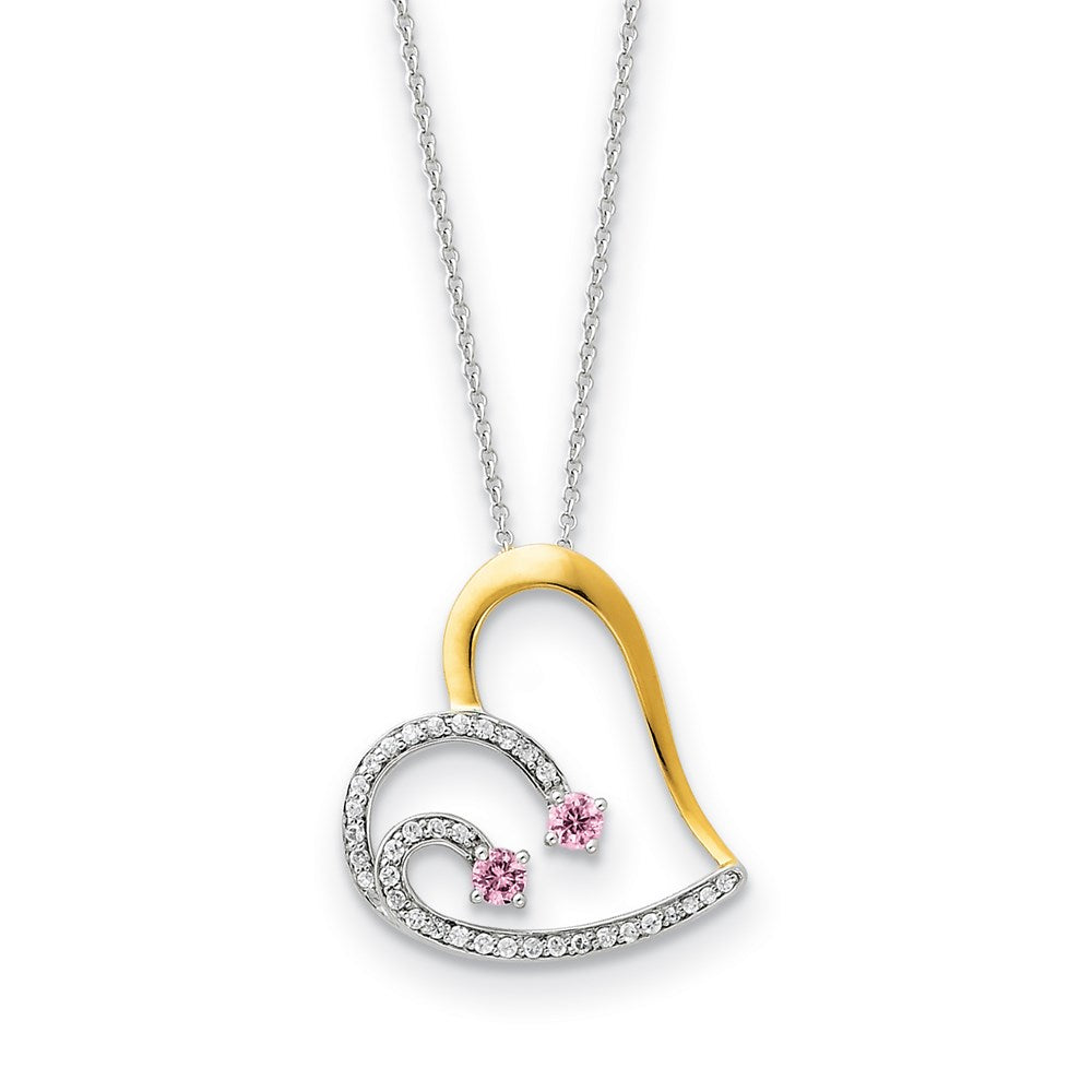 Sterling Silver & Gold-plated CZ Forever By Your Side 18in Necklace, 18 mm