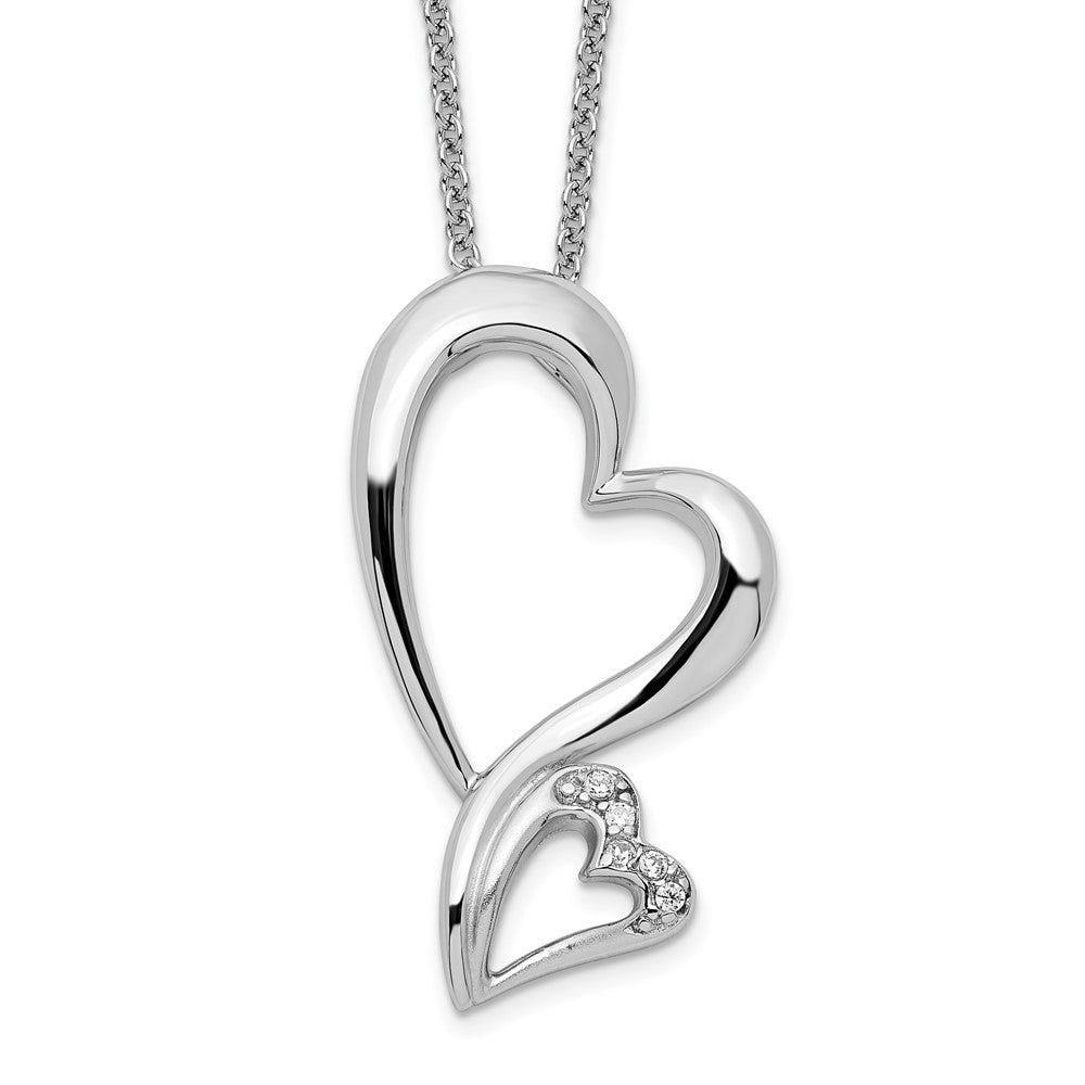 Sentimental Expressions Sterling Silver Rhodium-plated CZ Protected Heart 18in Necklace, 18 mm