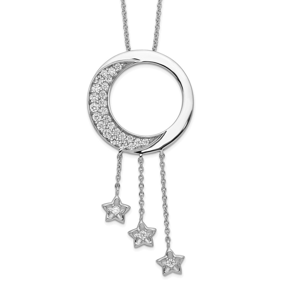 Sentimental Expressions Sterling Silver Rhodium-plated CZ I Promise You the Moon and Stars 18in Necklace, 18 mm