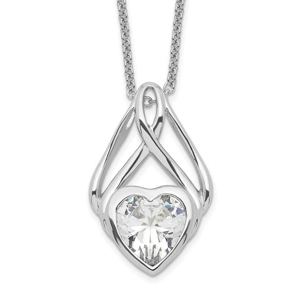 Sentimental Expressions Sterling Silver Rhodium-plated CZ Wrapped Around My Heart 18in Necklace, 18 mm