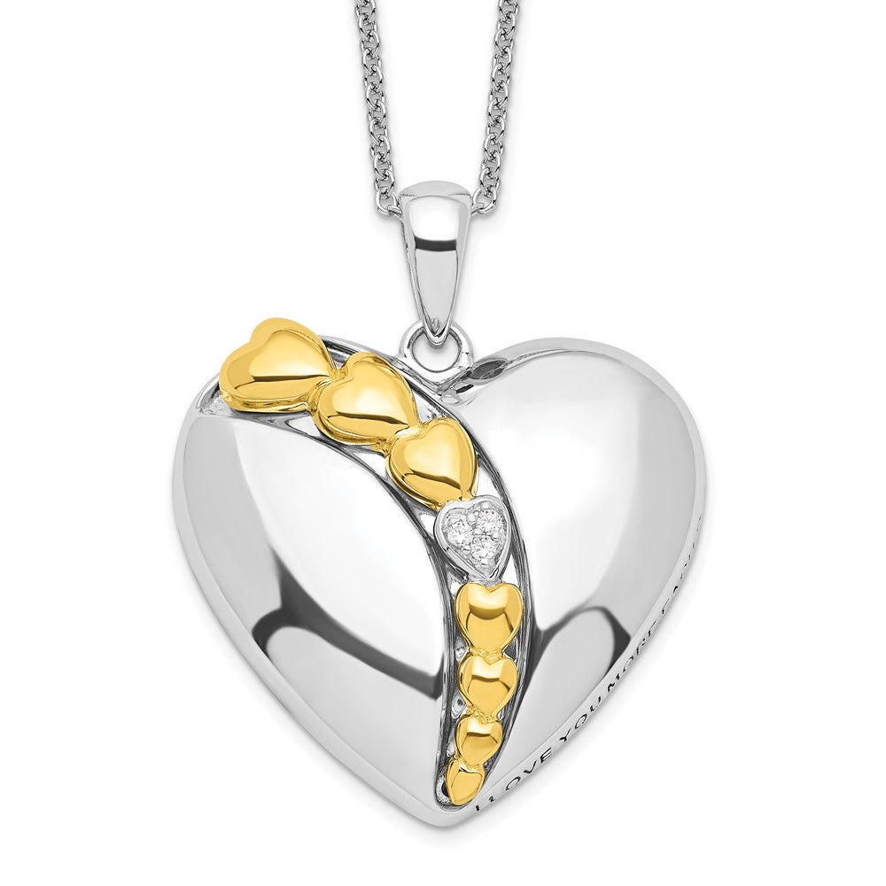 Sentimental Expressions Sterling Silver Rhodium and Gold-plated CZ I Love You More Each Day Heart 18 inch Necklace with Poem Card, 18 mm