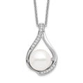 Sentimental Expressions Sterling Silver Rhodium-plated FW Cultured Pearl CZ Forever (Embrace) 18in Necklace, 18 mm