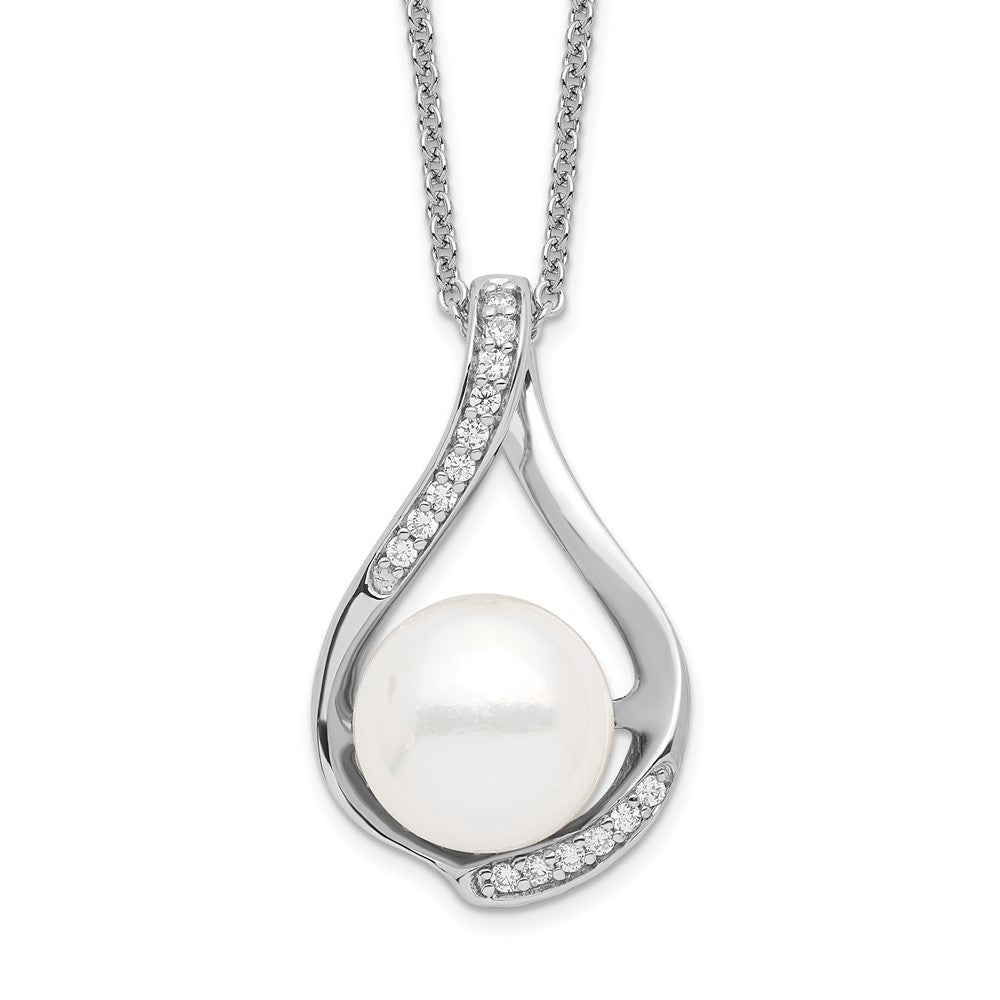 Sentimental Expressions Sterling Silver Rhodium-plated FW Cultured Pearl CZ Forever (Embrace) 18in Necklace, 18 mm