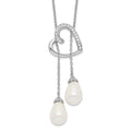 Sentimental Expressions Sterling Silver Rhodium-plated FW Cultured Pearl CZ Two Become One 18in Heart Necklace, 18 mm