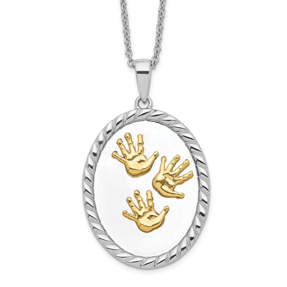 Sentimental Expressions Sterling Silver Gold-plated Hand Prints 18in Necklace, 18 mm