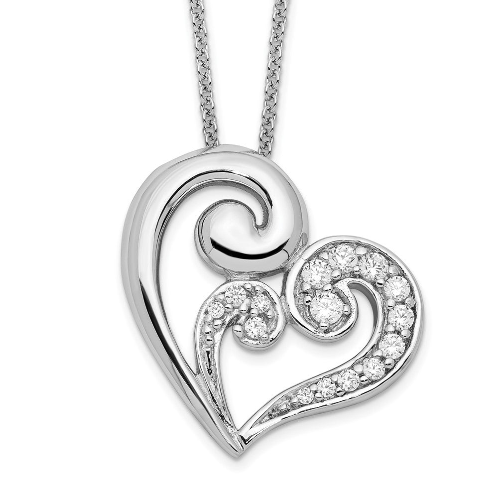 Sentimental Expressions Sterling Silver Rhodium-plated CZ A Mothers Journey 18in Heart Necklace, 18 mm
