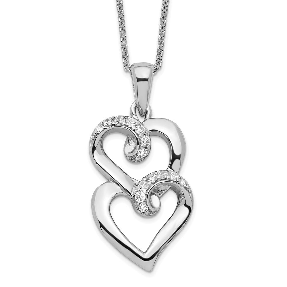 Sentimental Expressions Sterling Silver Rhodium-plated CZ To My Sister 18in Heart Necklace, 18 mm