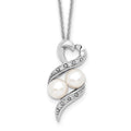 Sentimental Expressions Sterling Silver Rhodium-plated FWC Pearl CZ 2 P's in a Pod Motherhood Friendship 18in Necklace, 18 mm