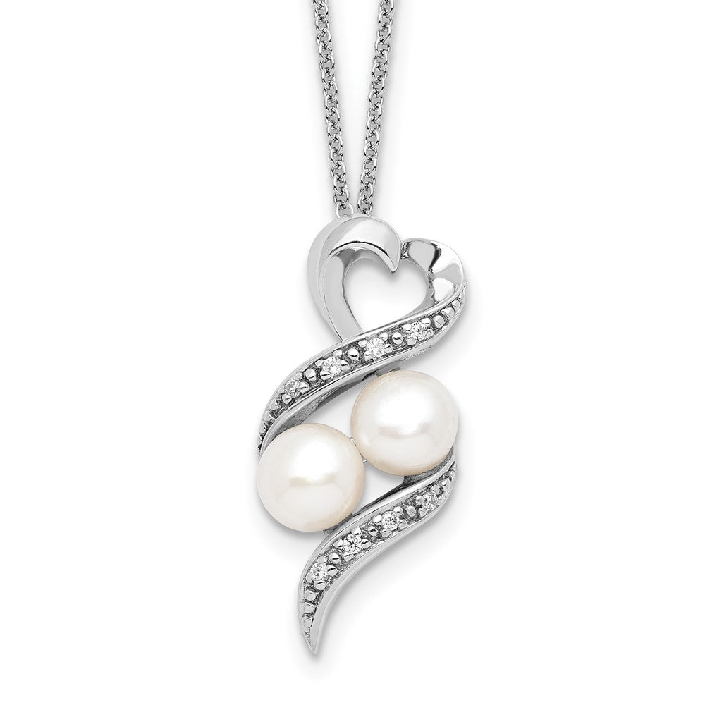 Sentimental Expressions Sterling Silver Rhodium-plated FWC Pearl CZ 2 P's in a Pod Motherhood Friendship 18in Necklace, 18 mm