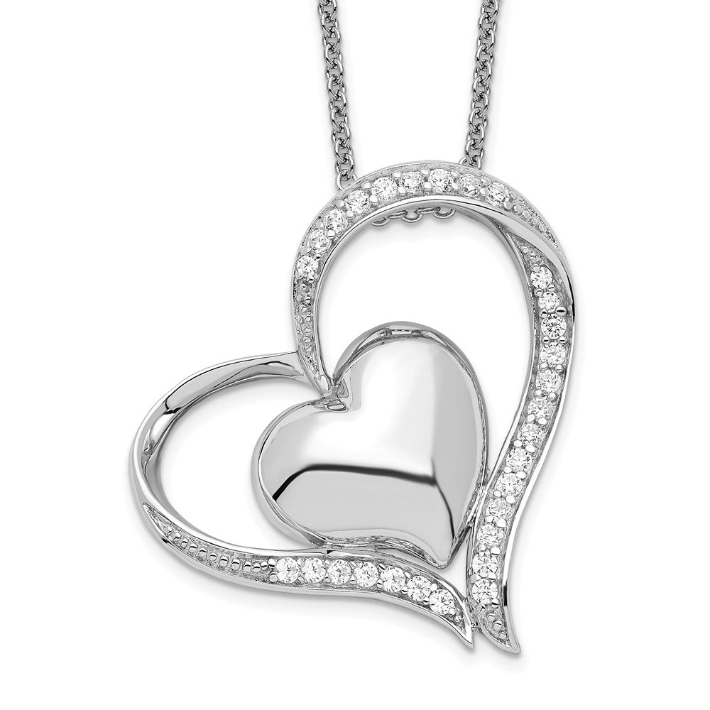Sentimental Expressions Sterling Silver Rhodium-plated CZ In My Heart Double Hear 18 inch Necklace with Poem Card, 18 mm