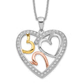 Sentimental Expressions Sterling Silver Rhodium Rose and Gold-plated CZ The Bond of Love Heart 18 inch Necklace with Poem Card, 18 mm