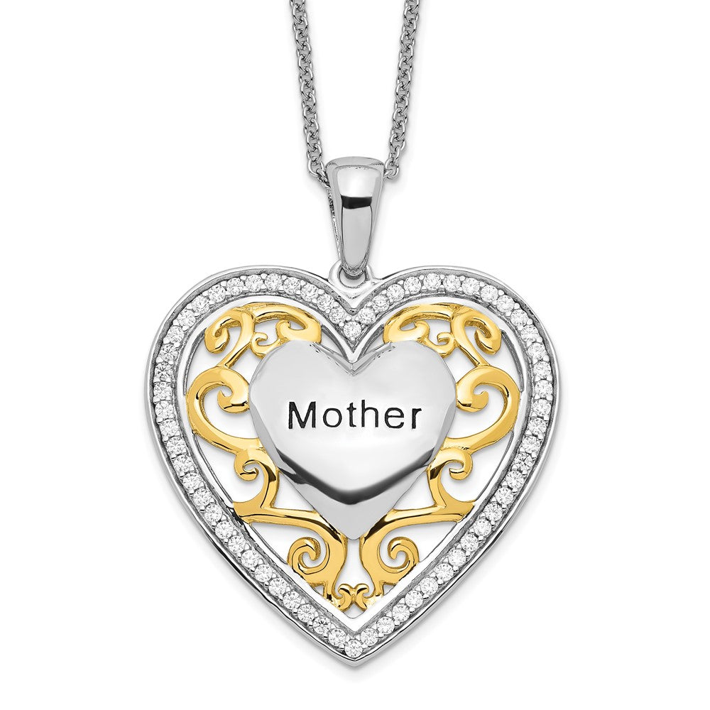 Sentimental Expressions Sterling Silver Gold-plated Mother 18 Inch Heart Necklace, 18 mm