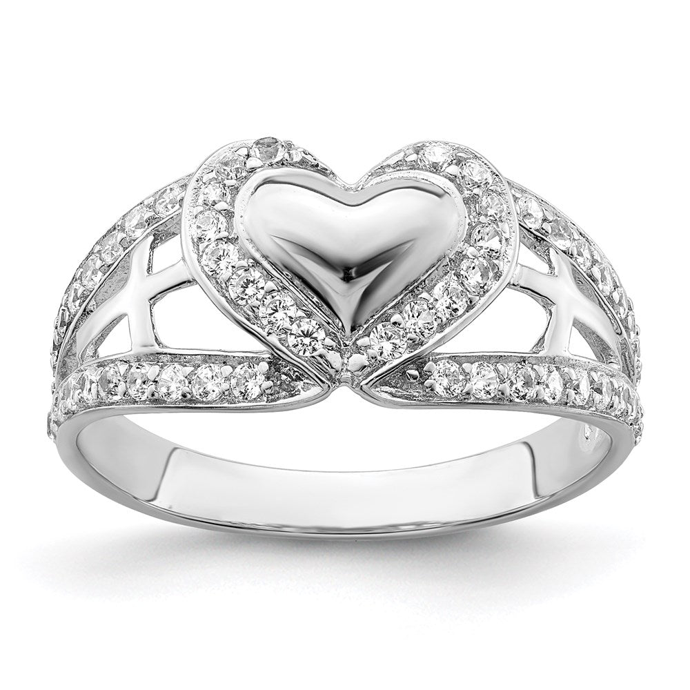 Sentimental Expressions Sterling Silver Rhodium-plated CZ Polished Pure Heart Ring, Size 7