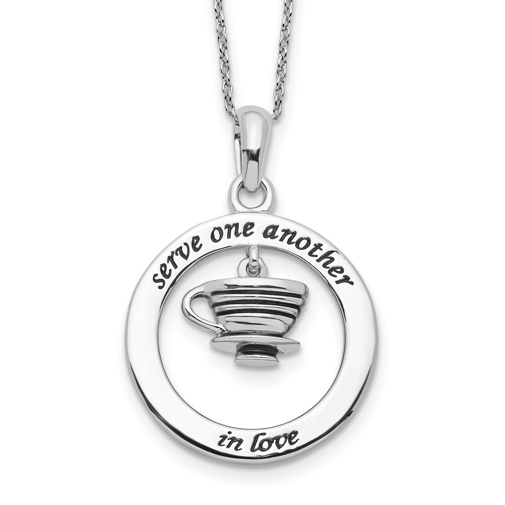 Sentimental Expressions Sterling Silver Rhodium-plated Antiqued Serve One Another 18in Necklace, 18 mm