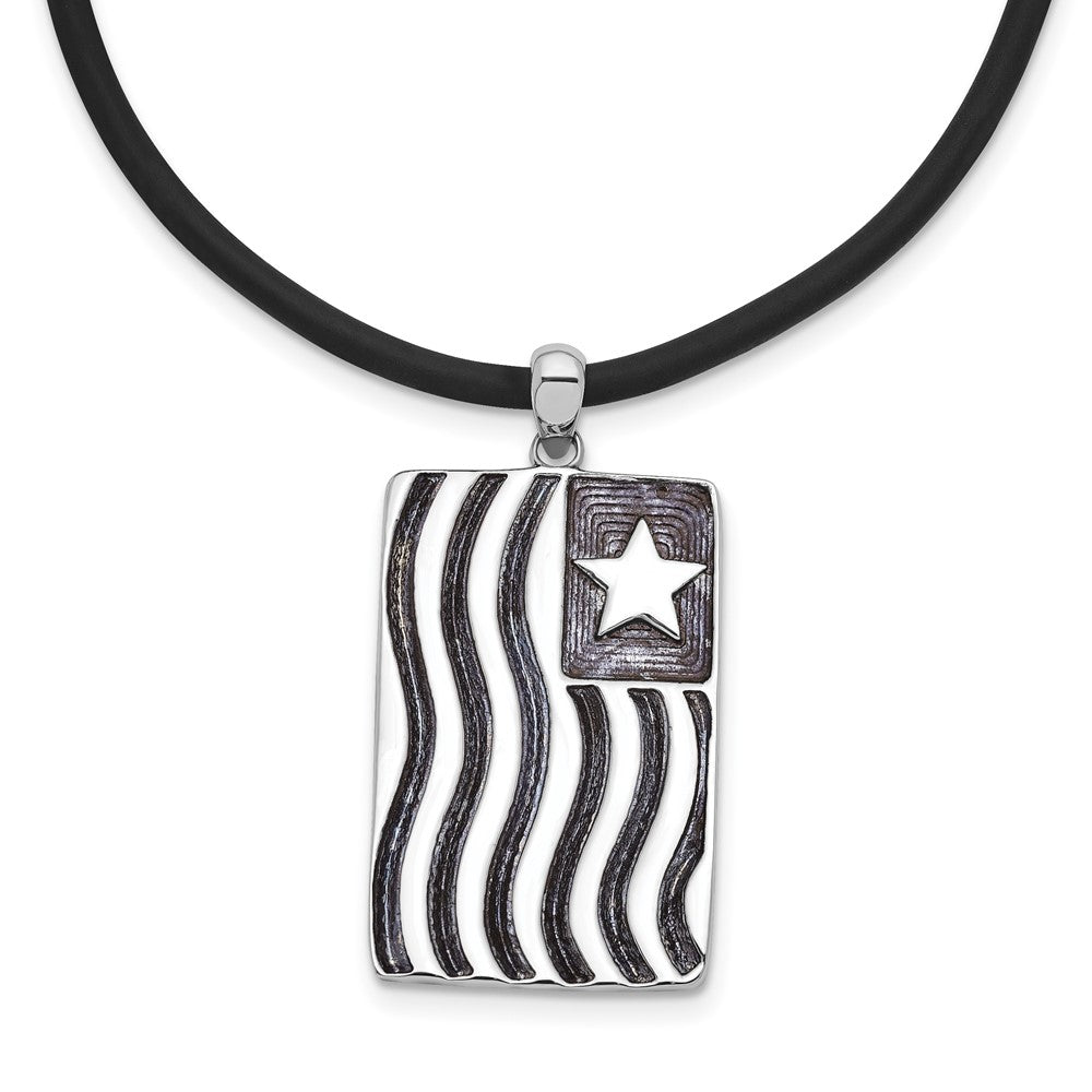 Sentimental Expressions Sterling Silver Rhodium-plated Waves Of Pride 22in Rubber Cord with 2in ext Necklace, 22 mm