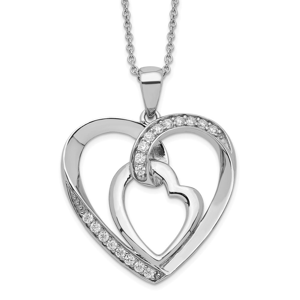 Sentimental Expressions Sterling Silver Rhodium-plated Innerconnected CZ My Heart To Yours 18 inch Necklace with Poem Card, 18 mm