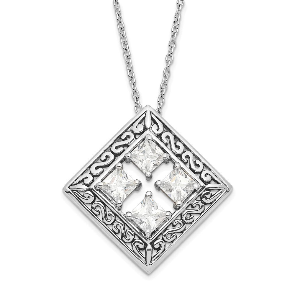 Sterling Silver Antiqued CZ Cornerstones Of Integrity Necklace, 18 x 24.25 mm