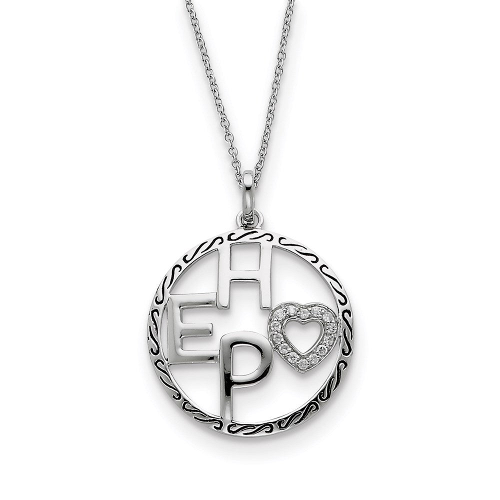 Sterling Silver Antiqued CZ Hope 18in Necklace, 18 mm