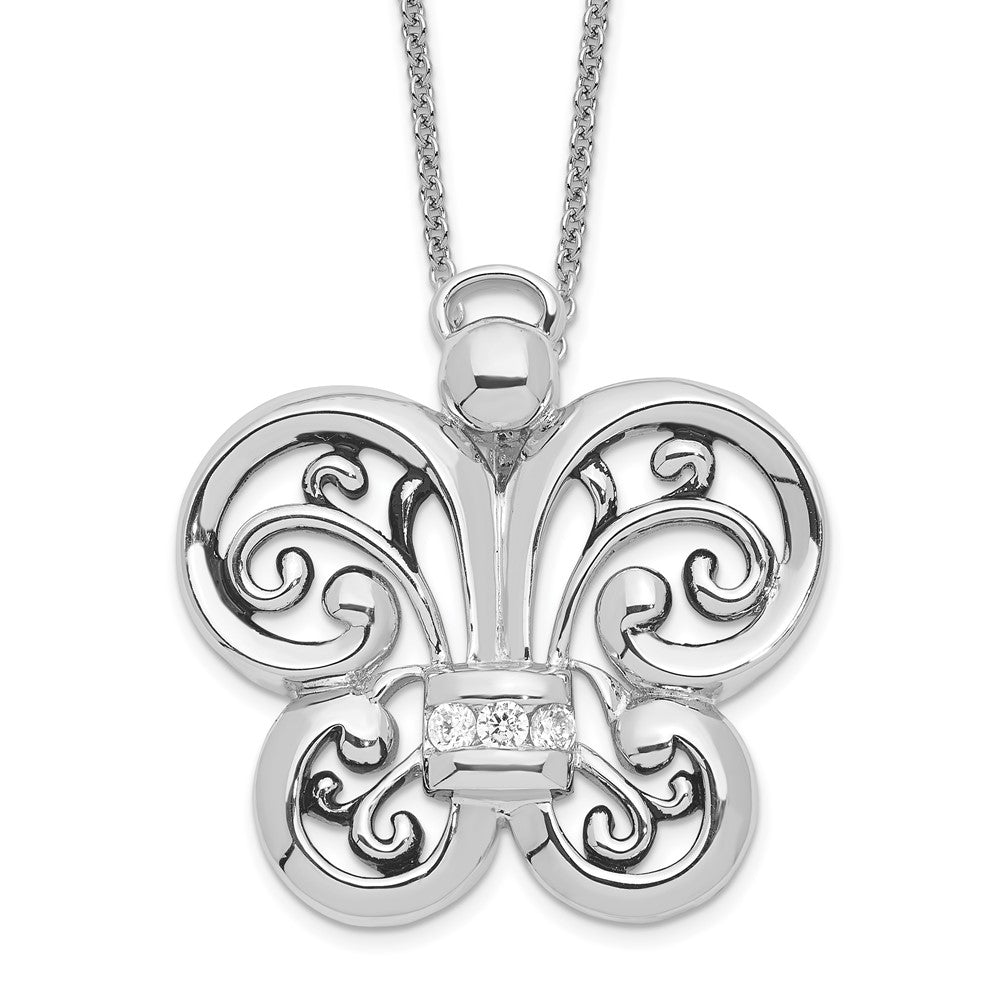 Sentimental Expressions Sterling Silver Rhodium-plated Antiqued CZ Angel of Courage 18in Necklace, 18 mm