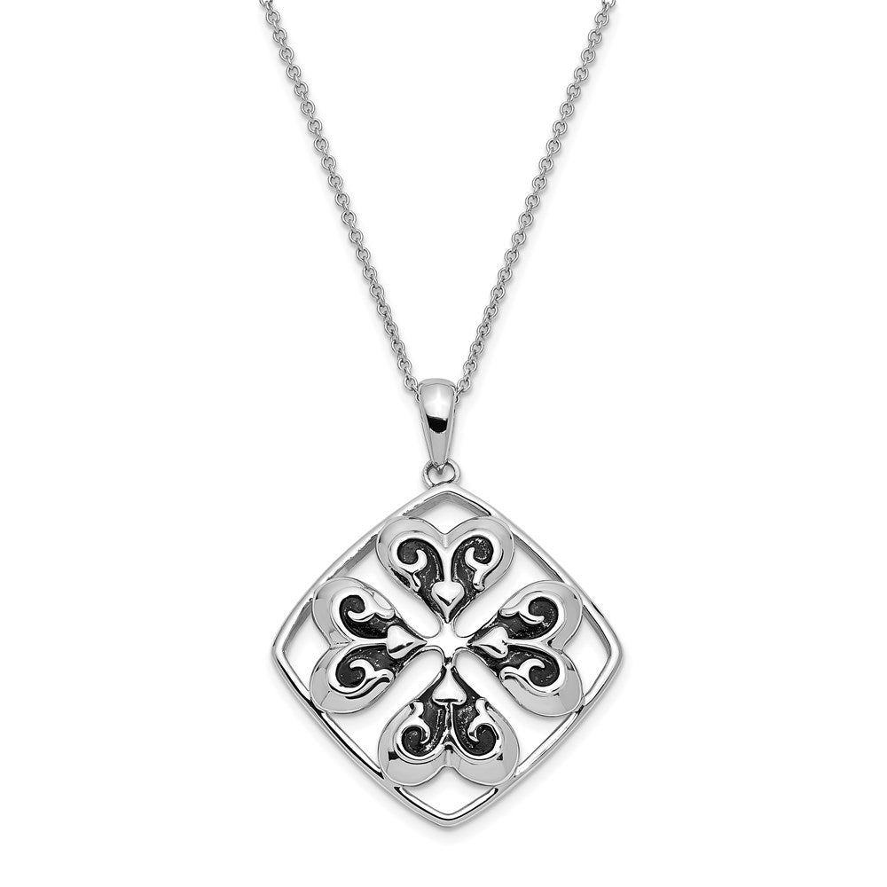 Sterling Silver Antiqued Wishing You Luck 18in Necklace, 18 mm