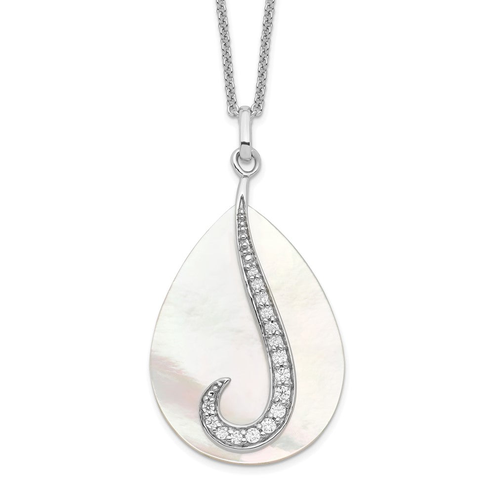 Sentimental Expressions Sterling Silver Rhodium-plated Mother of Pearl CZ Tear From Heaven 18in Necklace, 18 mm