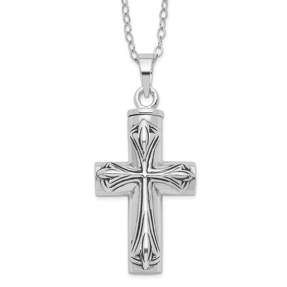 Sentimental Expressions Sterling Silver  Rhodium-plated Antiqued Cross Ash Holder 18 Inch Necklace, 18 mm