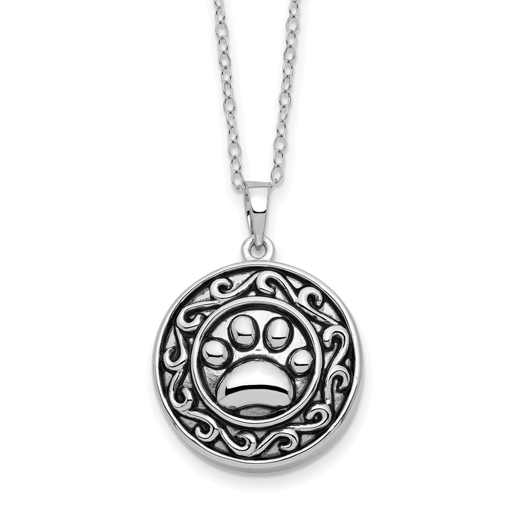 Sentimental Expressions Sterling Silver Rhodium-plated Antiqued Paw Ash Holder 18 Inch Necklace, 18 mm