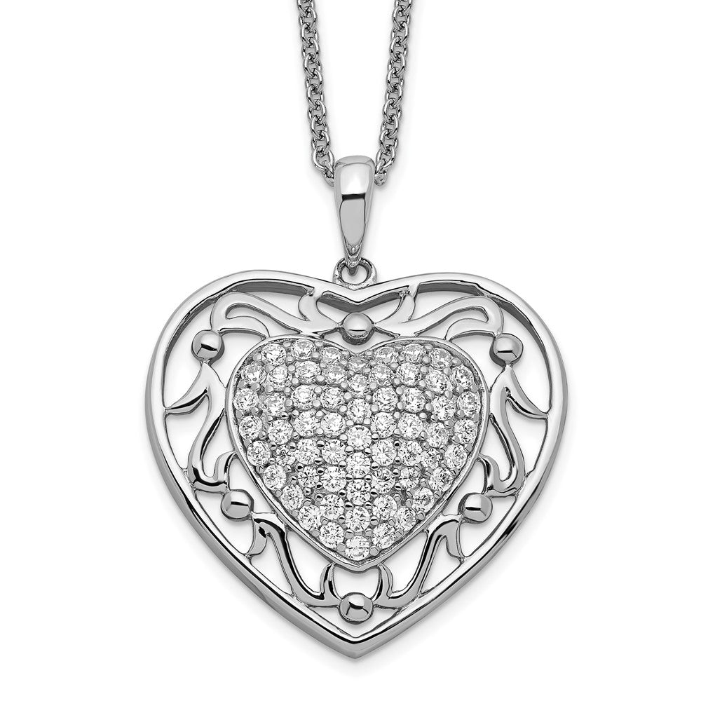 Sentimental Expressions Sterling Silver Rhodium-plated Antiqued CZ To My Granddaughter 18in Heart Necklace, 18 mm