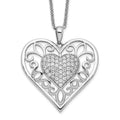 Sentimental Expressions Sterling Silver Rhodium-plated Antiqued CZ To My Daughter 18in Heart Necklace, 18 mm