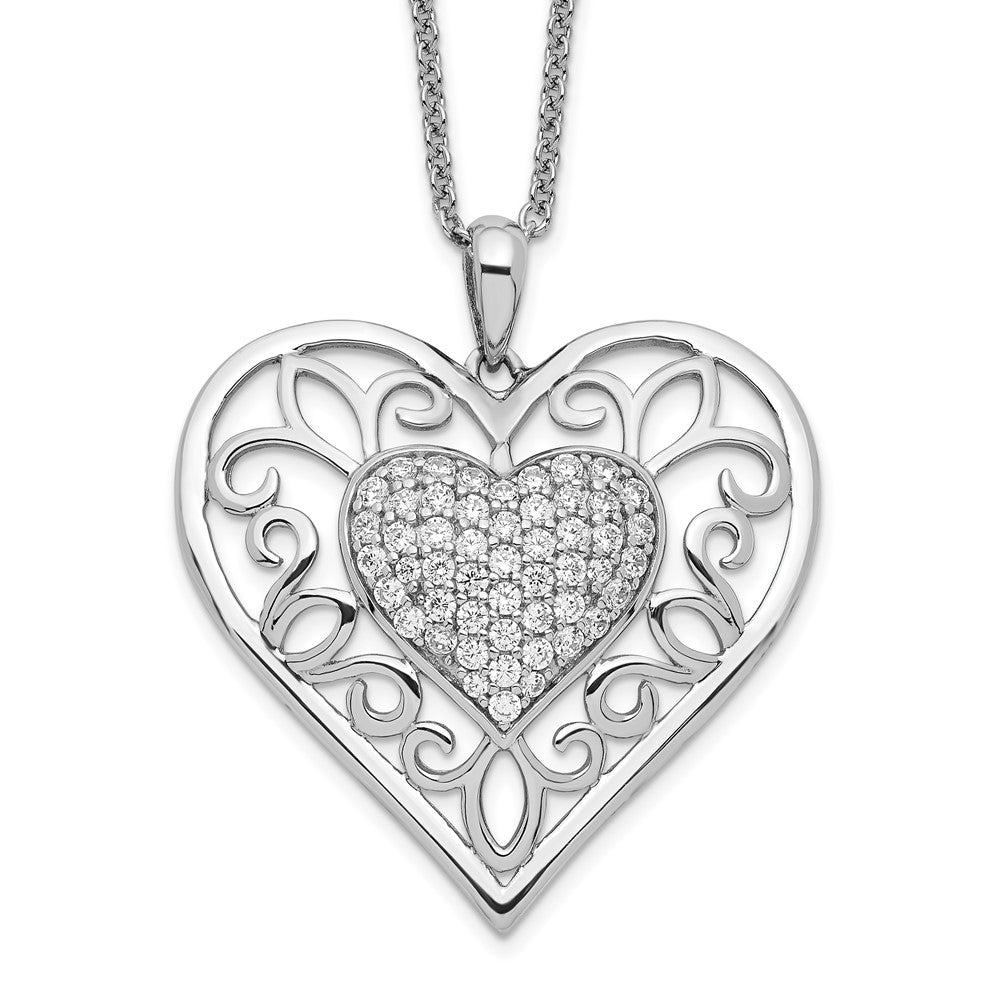 Sentimental Expressions Sterling Silver Rhodium-plated Antiqued CZ To My Daughter 18in Heart Necklace, 18 mm