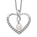 Sentimental Expressions Sterling Silver Rhodium-plated CZ and FW Cultured Pearl My Friend 18in Heart Necklace, 18 mm