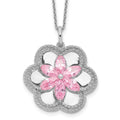 Sentimental Expressions Sterling Silver Rhodium-plated CZ Pretty in Pink Flower 18 Inch Necklace, 18 mm