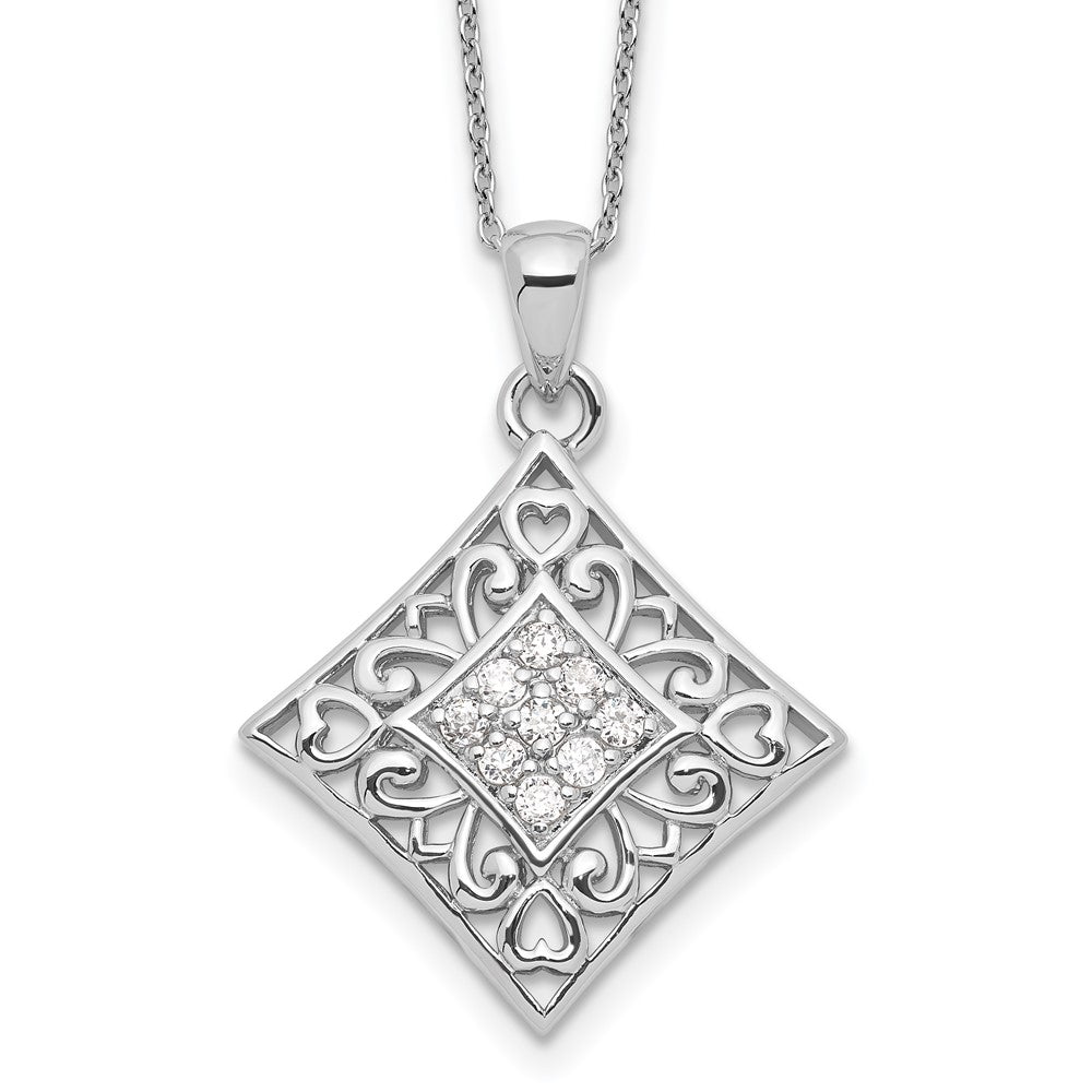 Sentimental Expressions Sterling Silver Rhodium-plated CZ I Love You All Year Long 18in Necklace, 18 mm