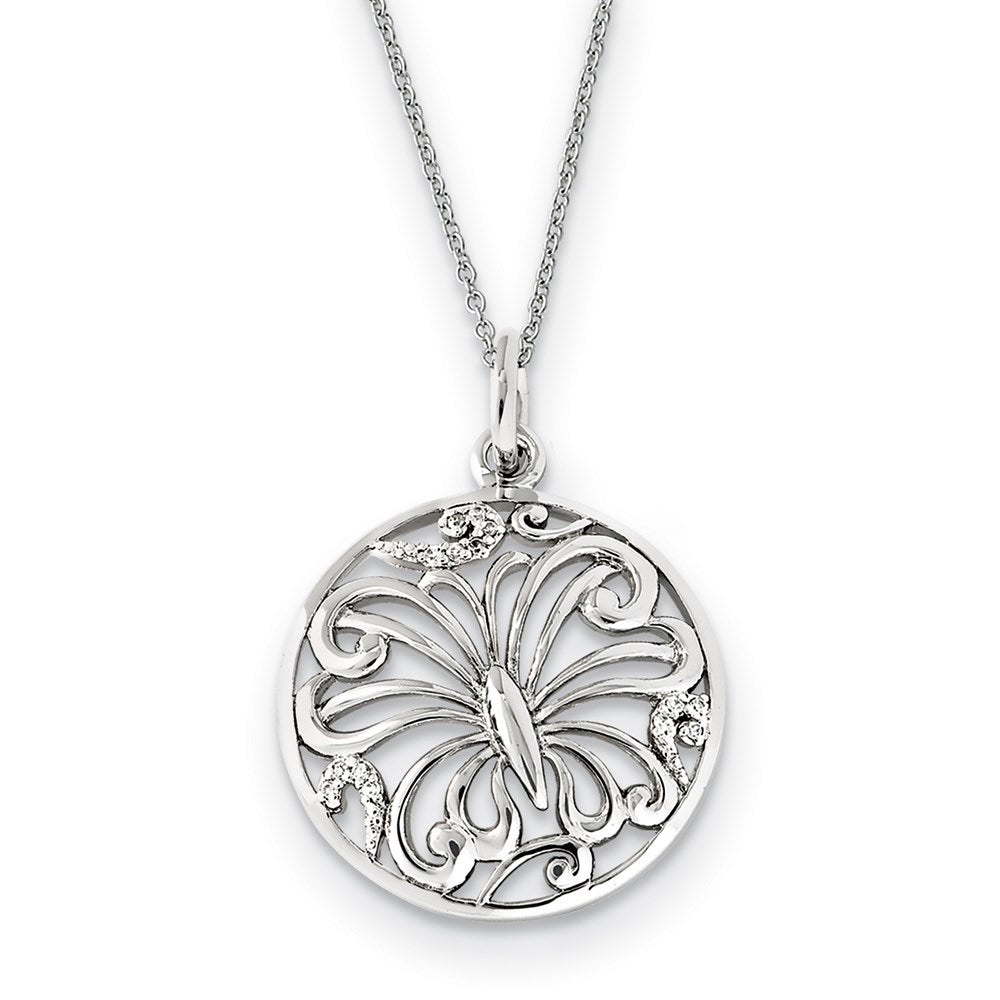 Sterling Silver CZ Miracles 18in Butterfly Necklace, 18 mm