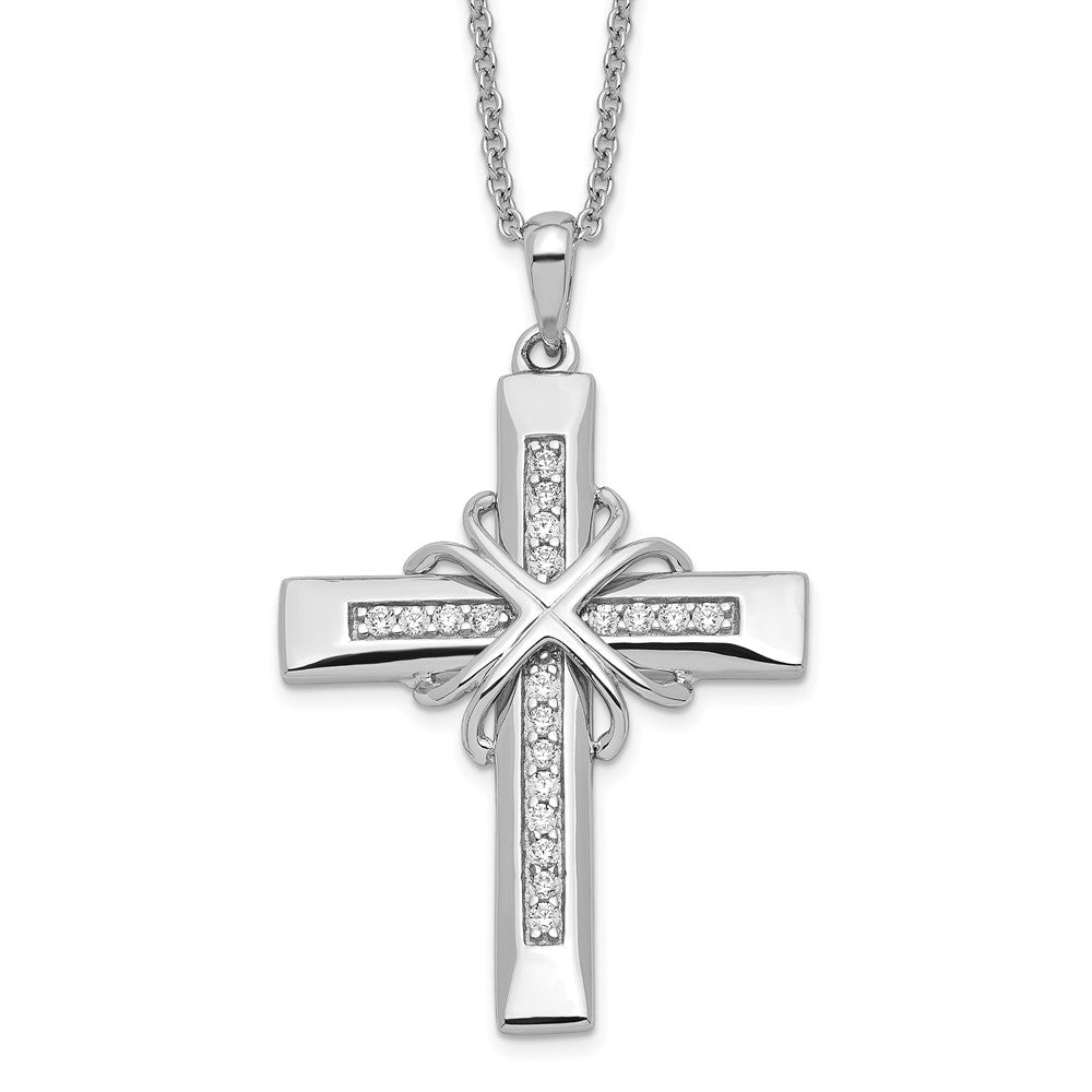 Sentimental Expressions Sterling Silver Rhodium-plated CZ Steadfast Love 18in Cross Necklace, 18 mm